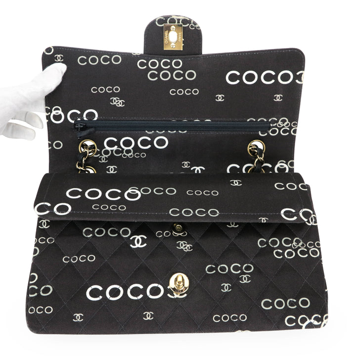 CHANEL Black Coco Logo Gold Double Flap Pony Hair Medium Shoulder Bag
