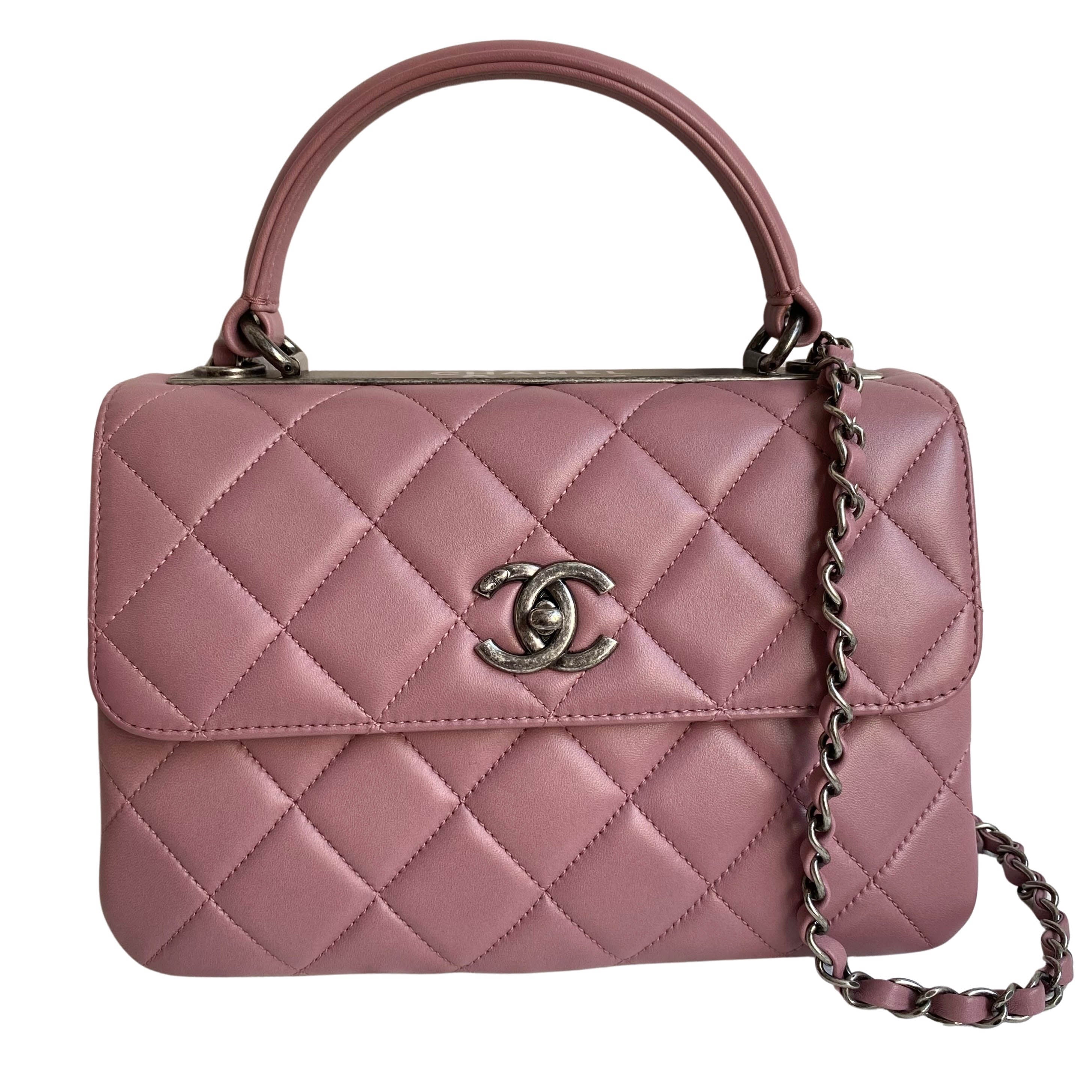 CHANEL Small Trendy CC Flap Bag with Top Handle in Mauve Pink