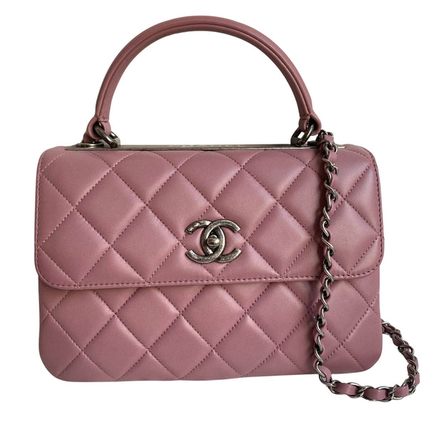 CHANEL Small Trendy CC Flap Bag with Top Handle in Mauve Pink Lambskin - Dearluxe.com