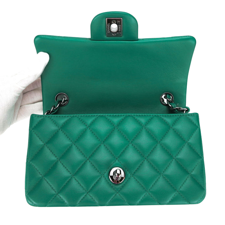Chanel Emerald Green Mini Square Bag in Lambskin Leather with Brushed –  Sellier