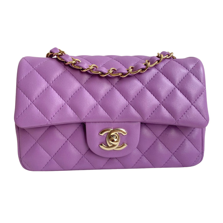 22S Purple Lambskin Mini Rectangular Flap Bag