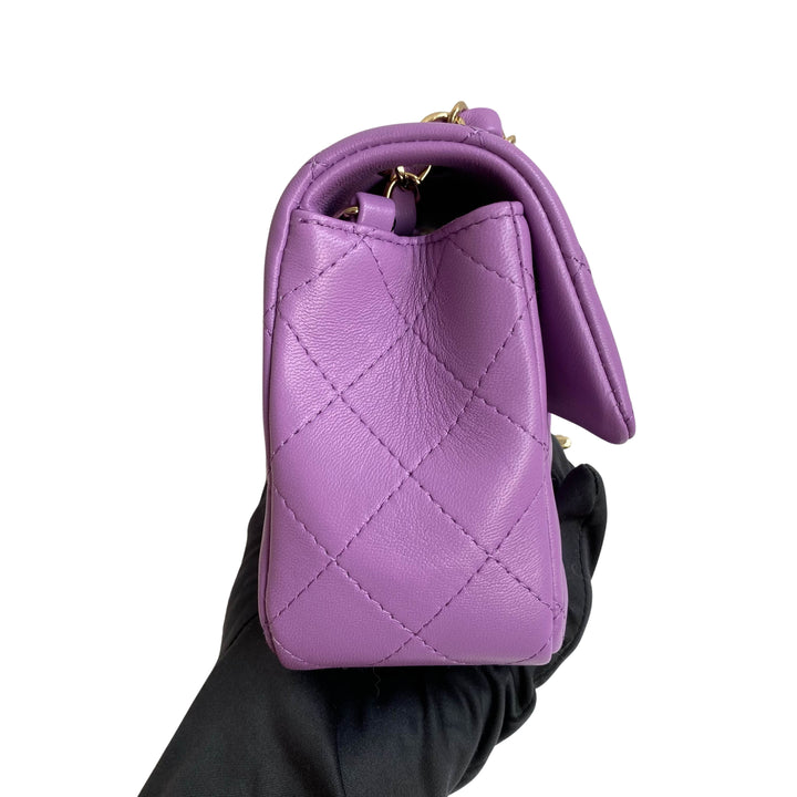 22S Purple Lambskin Mini Rectangular Flap Bag