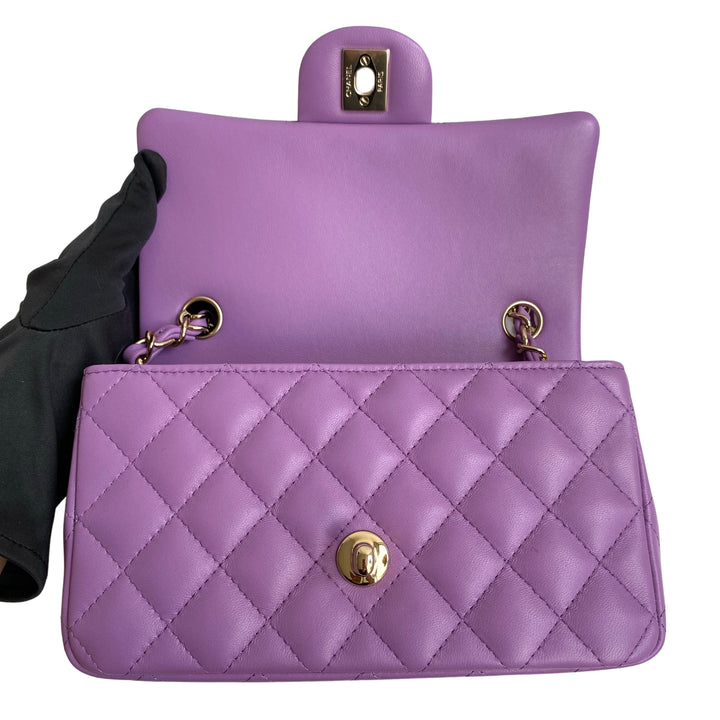 CHANEL 22S Purple Lambskin Mini Rectangular Flap Bag - Dearluxe.com