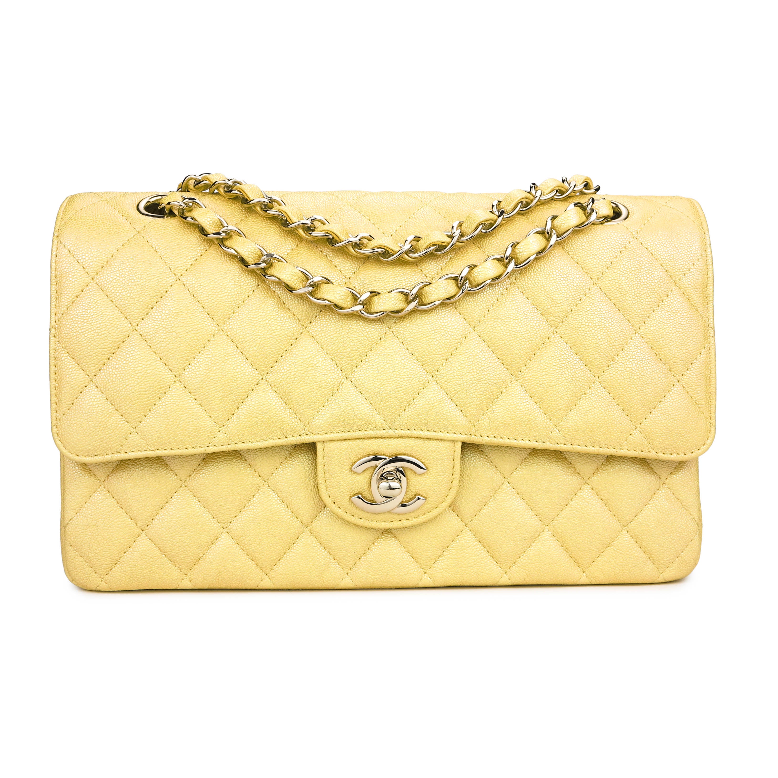 Chanel Classic Small Double Flap 21P Yellow Quilted Caviar with light gold  hardware
