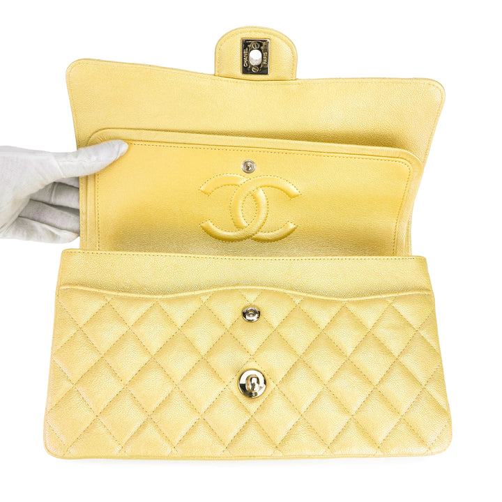 CHANEL Medium Classic Double Flap Bag in 19S Iridescent Yellow Caviar - Dearluxe.com