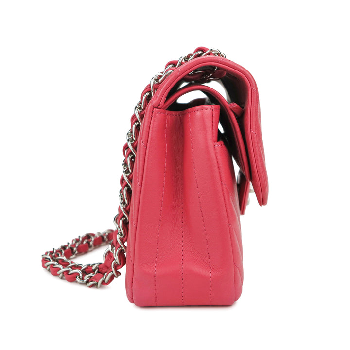 CHANEL Small Chevron Classic Double Flap Bag in Coral Pink Lambskin