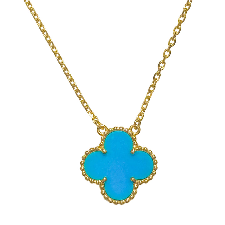 VAN CLEEF & ARPELS Vintage Alhambra Pendant Necklace 18k Yellow Gold Turquoise - Dearluxe.com