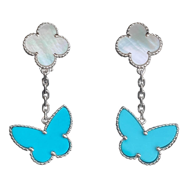 VAN CLEEF & ARPELS Turquoise Mother-of-Pearl Lucky Alhambra Butterly Dangle Earrings - Dearluxe.com