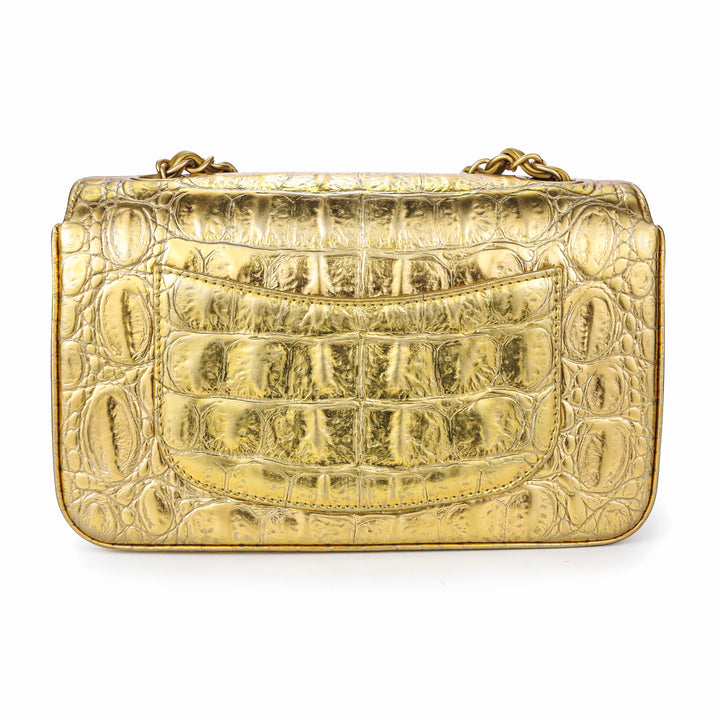 CHANEL Mini Rectangular Flap Bag in Gold Croc Embossed Calfskin - Dearluxe.com