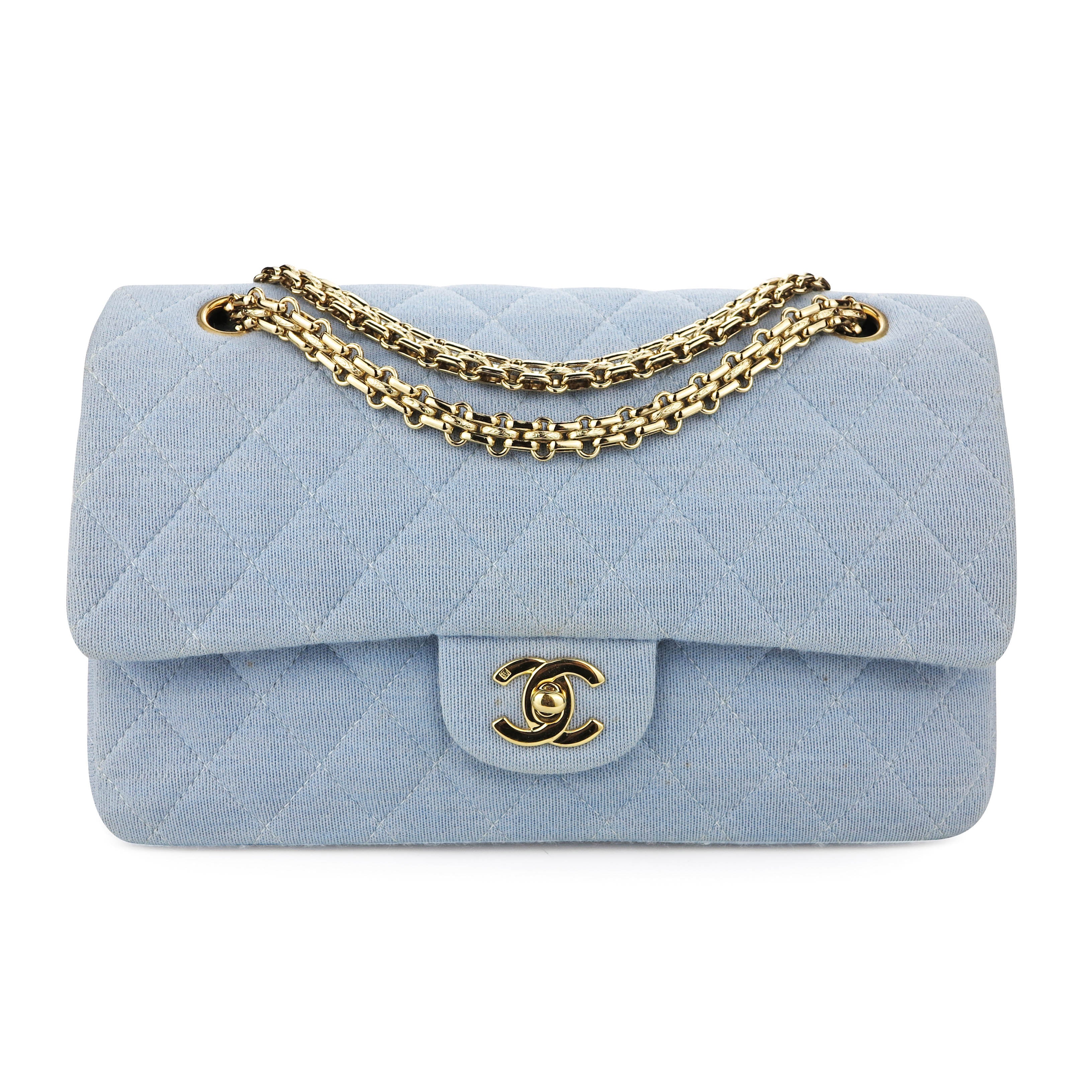 CHANEL Vintage Medium Classic Double Flap Bag in Light Blue