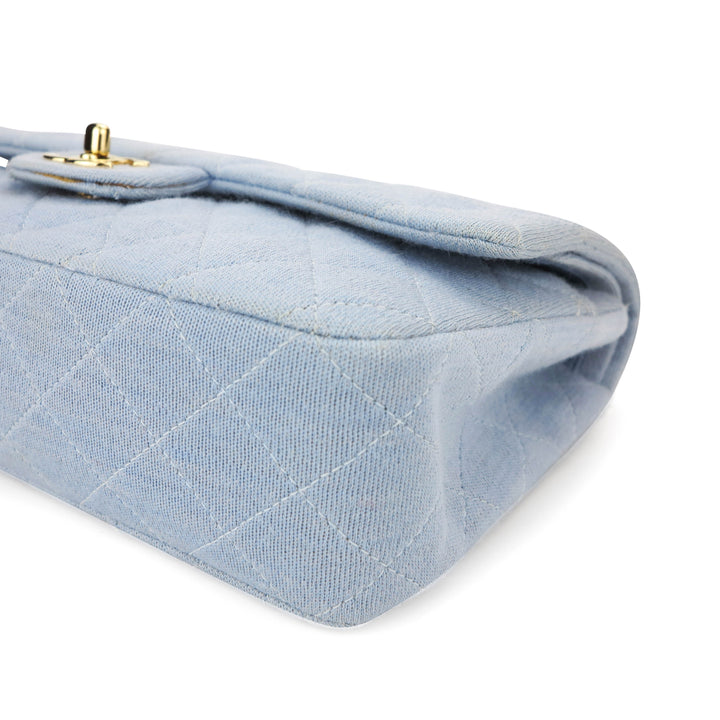 CHANEL Vintage Medium Classic Double Flap Bag in Light Blue Jersey - Dearluxe.com
