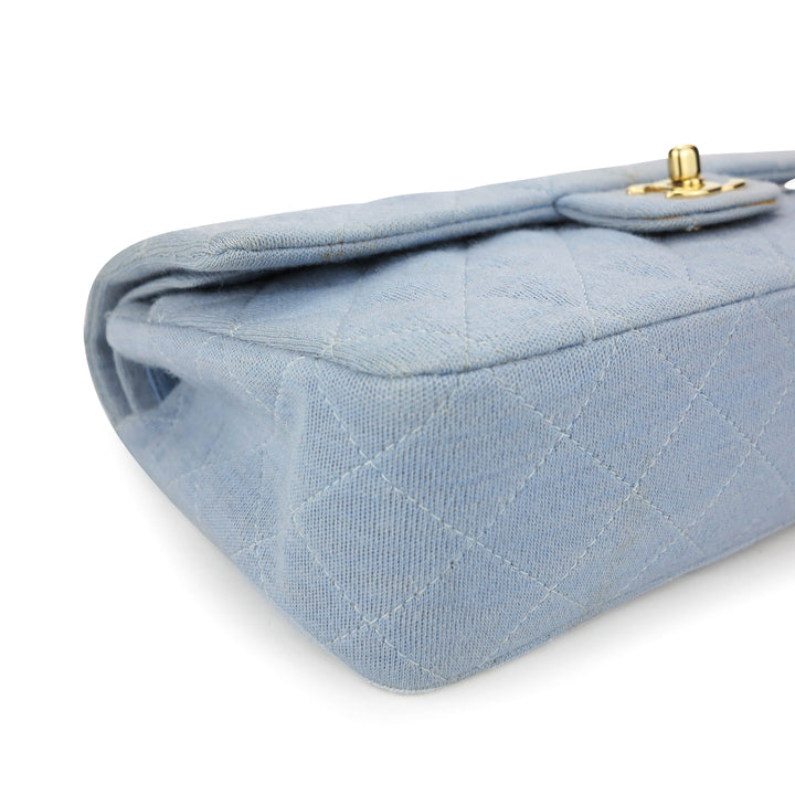 Vintage Medium Classic Double Flap Bag in Light Blue Jersey