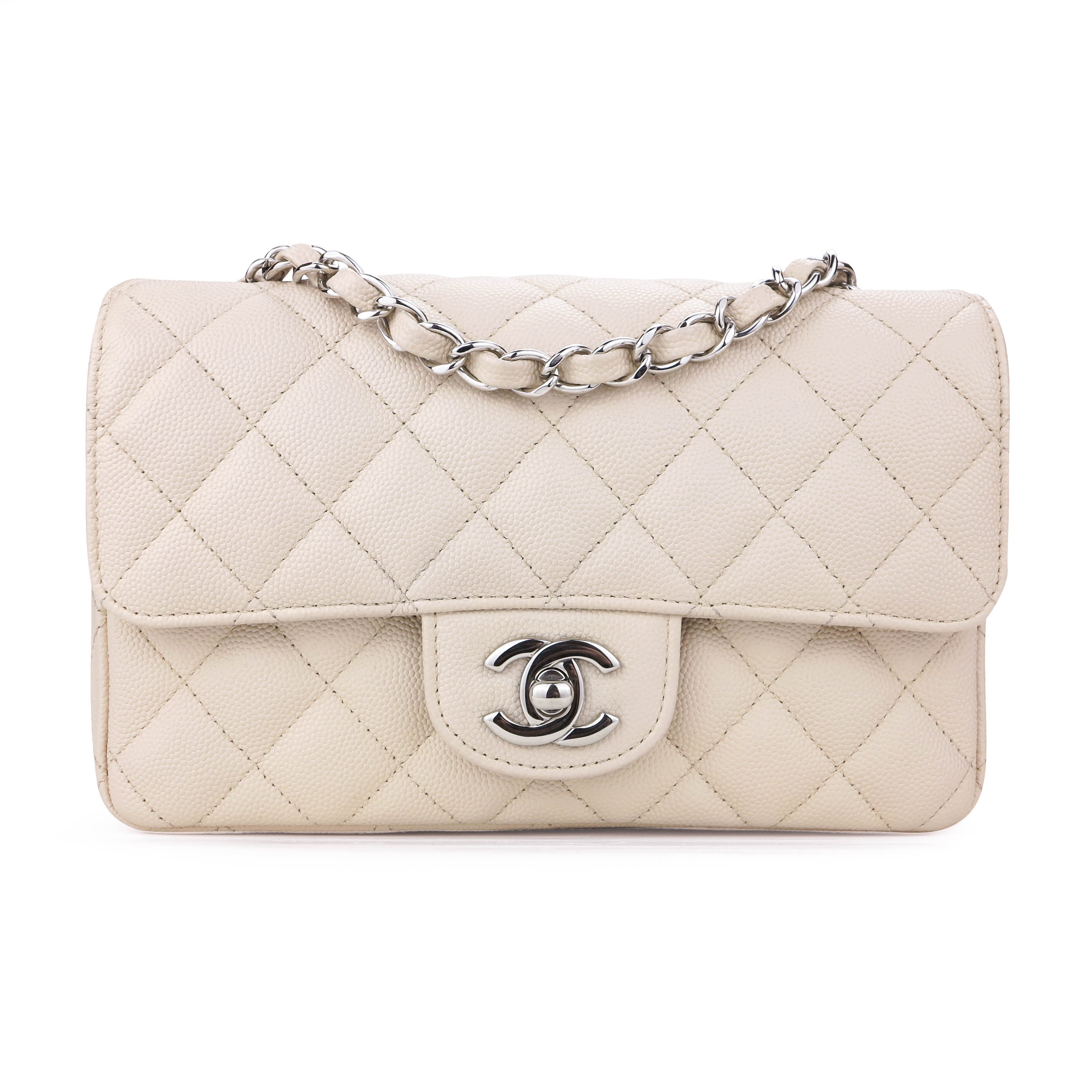 Light Yellow Quilted Calfskin Classic Mini Flap Bag White Gold Hardware,  2021
