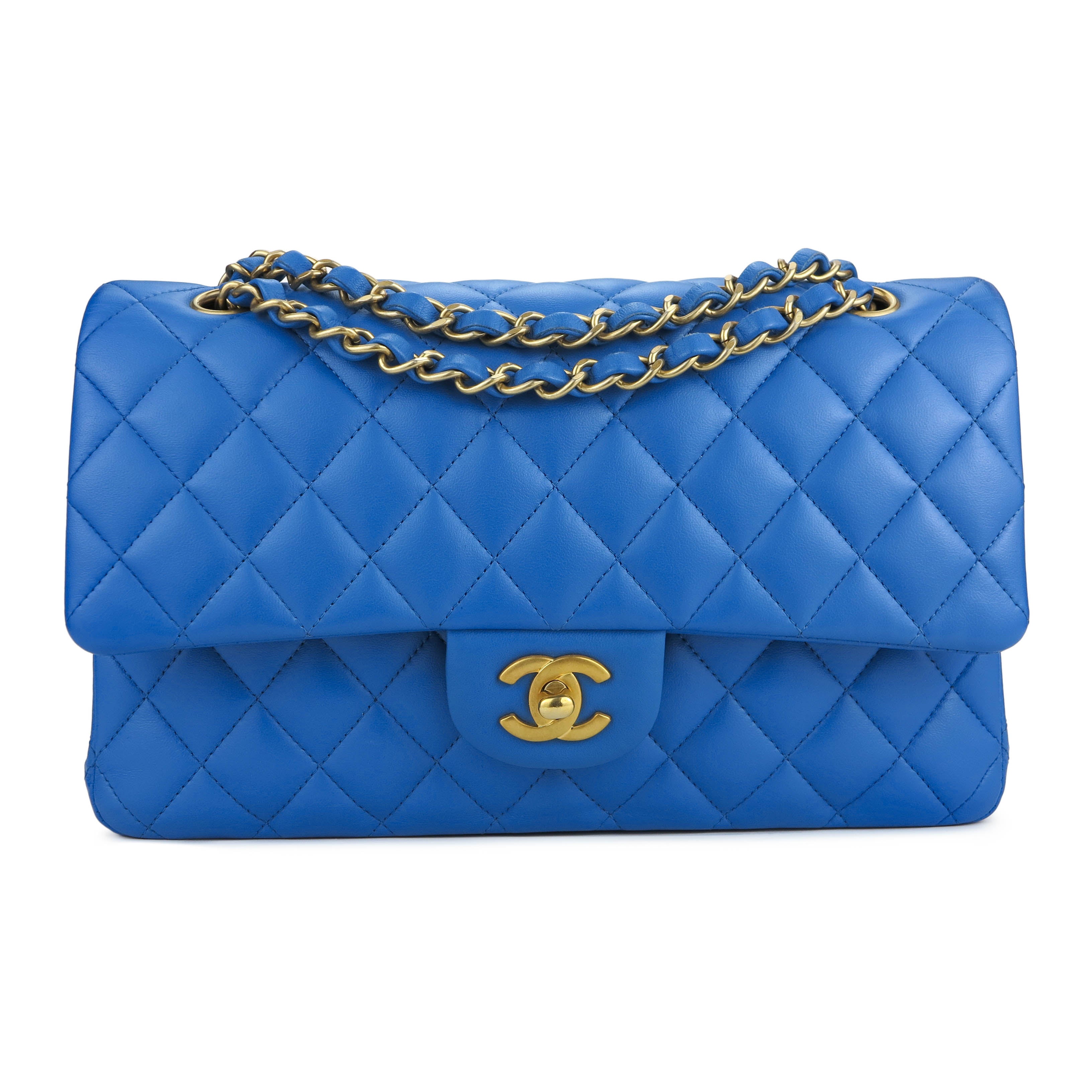 Chanel Blue Quilted Lambskin Medium Classic Double Flap Bag Silver Hardware  – Madison Avenue Couture