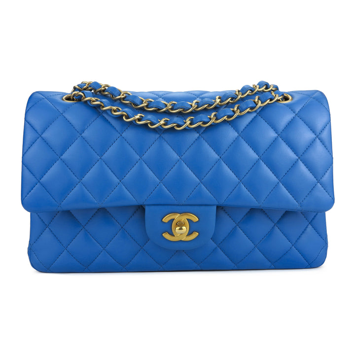 CHANEL Lambskin Quilted Medium Double Flap Blue 1242942