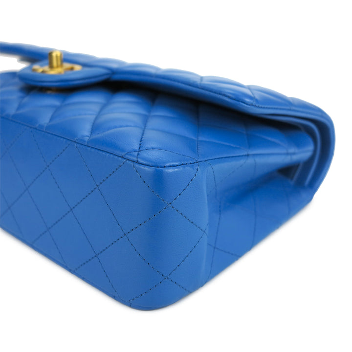 Medium Classic Double Flap Bag in Blue Lambskin