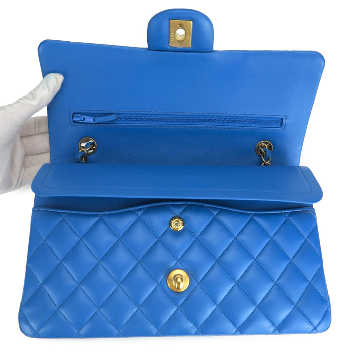 Lambskin Quilted Medium Double Flap Light Blue – Luxefectly