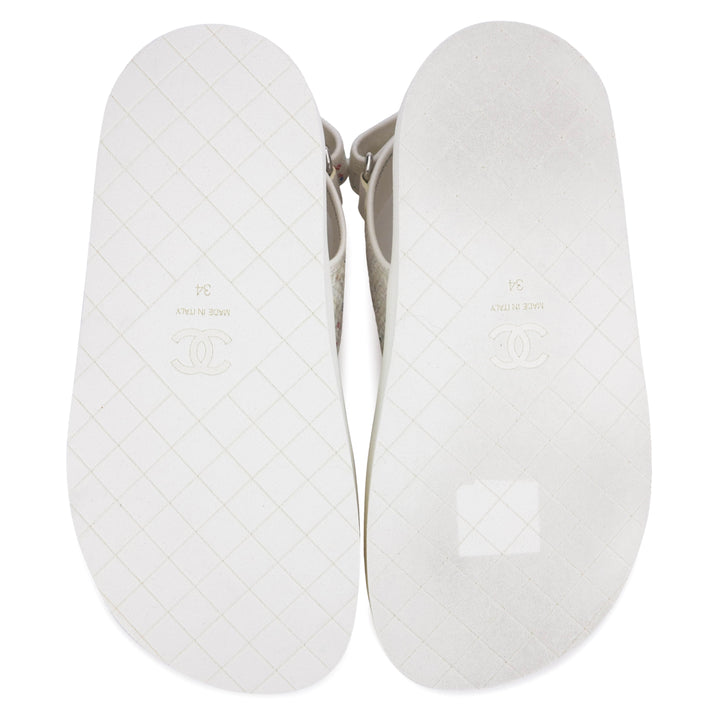 CHANEL 19S White Multicolor Tweed CC 'Dad' Velcro Sandals Sz34 - Dearluxe.com