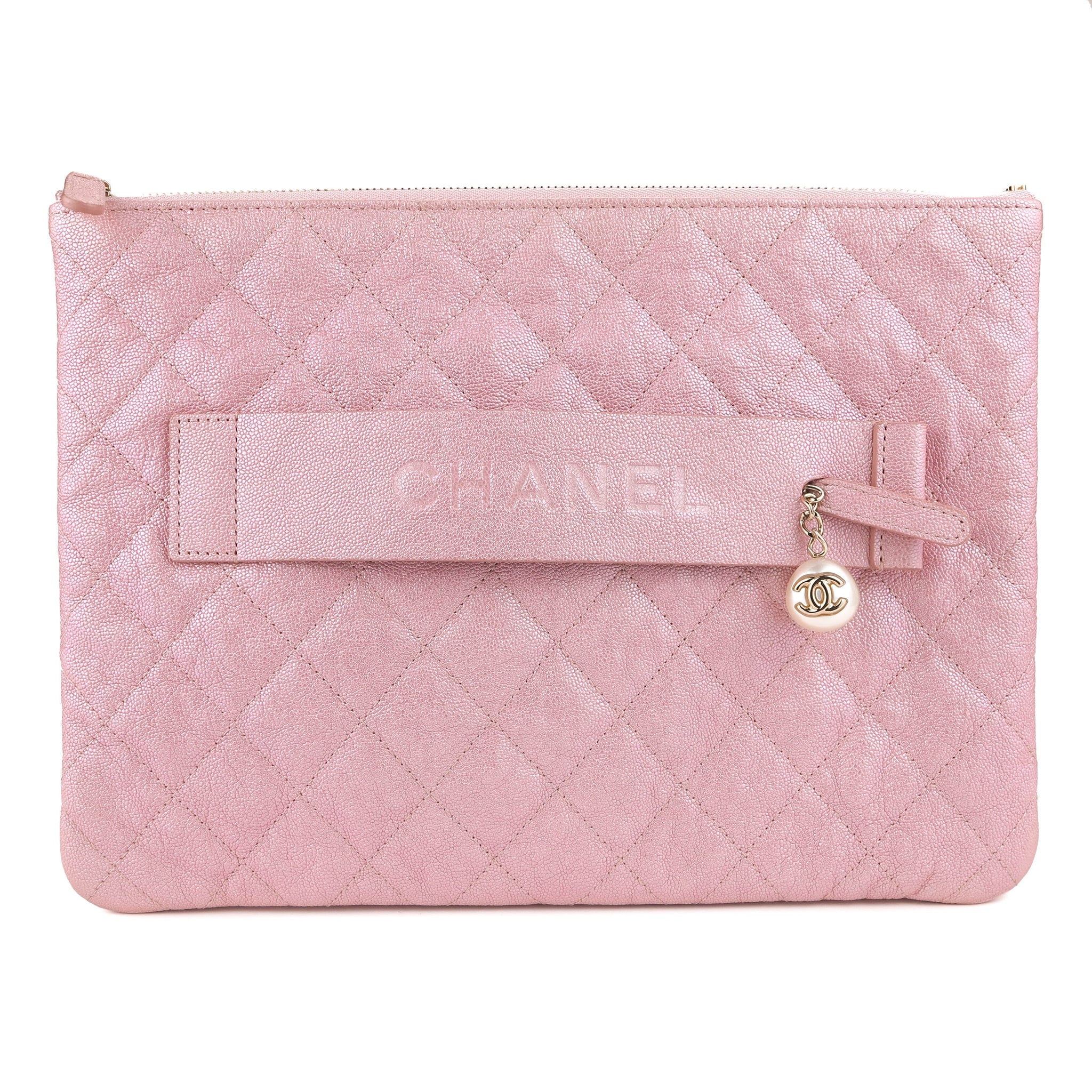 CHANEL Night by the C Pouch Clutch Large Ocase 19S Iridescent Pink Caviar | Dearluxe