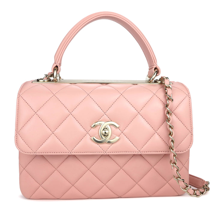 CHANEL Small Trendy CC Flap Bag with Top Handle in Pink Lambskin - Dearluxe.com