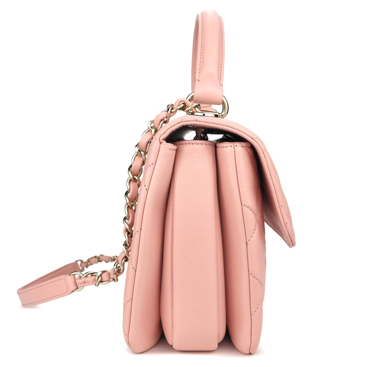 Small Trendy CC Flap Bag with Top Handle in Pink Lambskin