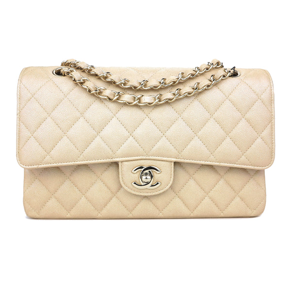Chanel Classic Double Flap Bag Quilted Tweed Medium Cream Yellow