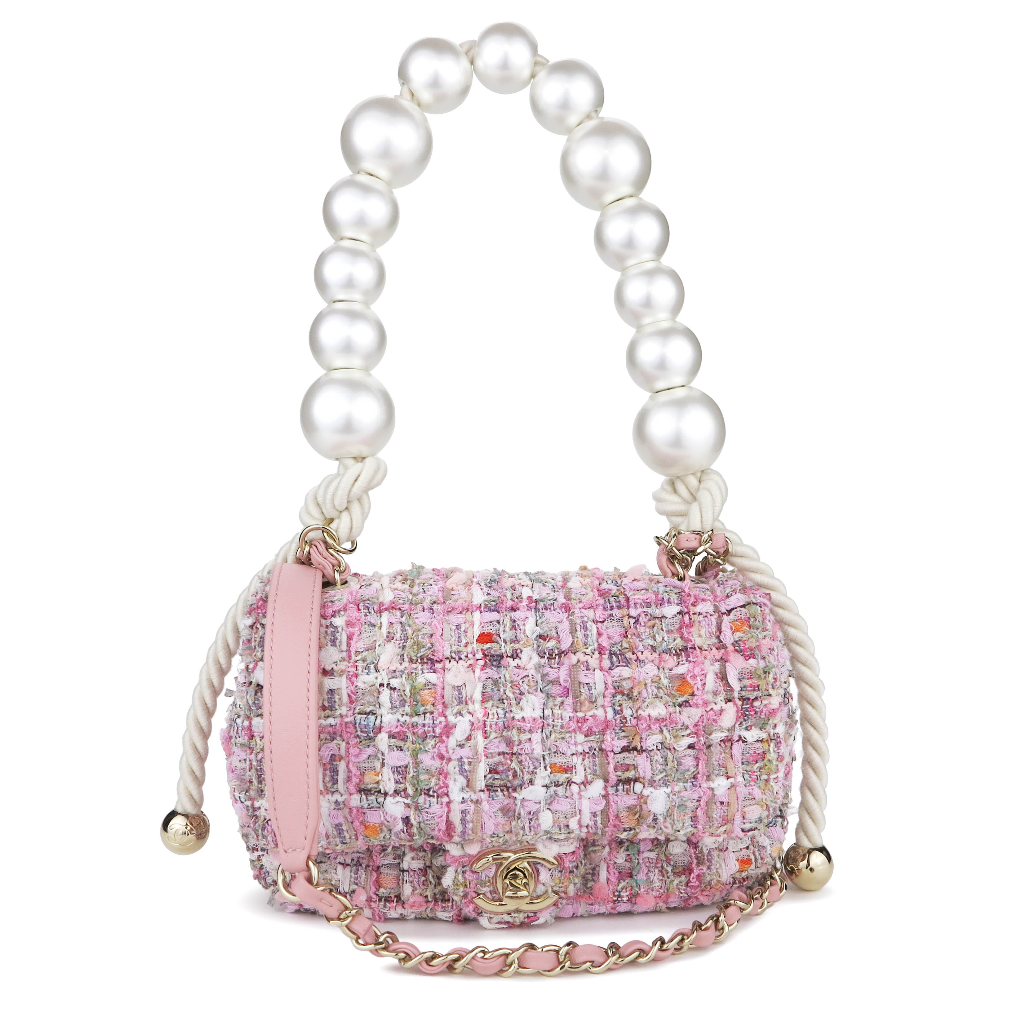 Chanel Spring 2019 Pearl Handle Tweed Flap Bag Pink Metal ref.593989 - Joli  Closet