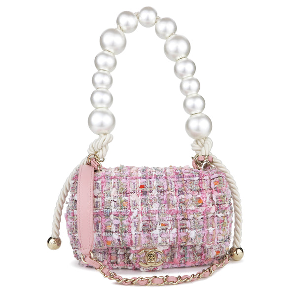 CHANEL 19S Mini Pearl Handle Flap Bag in Pink Tweed - Dearluxe.com