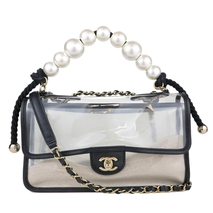 Chanel Sand By The Sea Pearl Flap Bag PVC with Lambskin Medium Clear 9103217