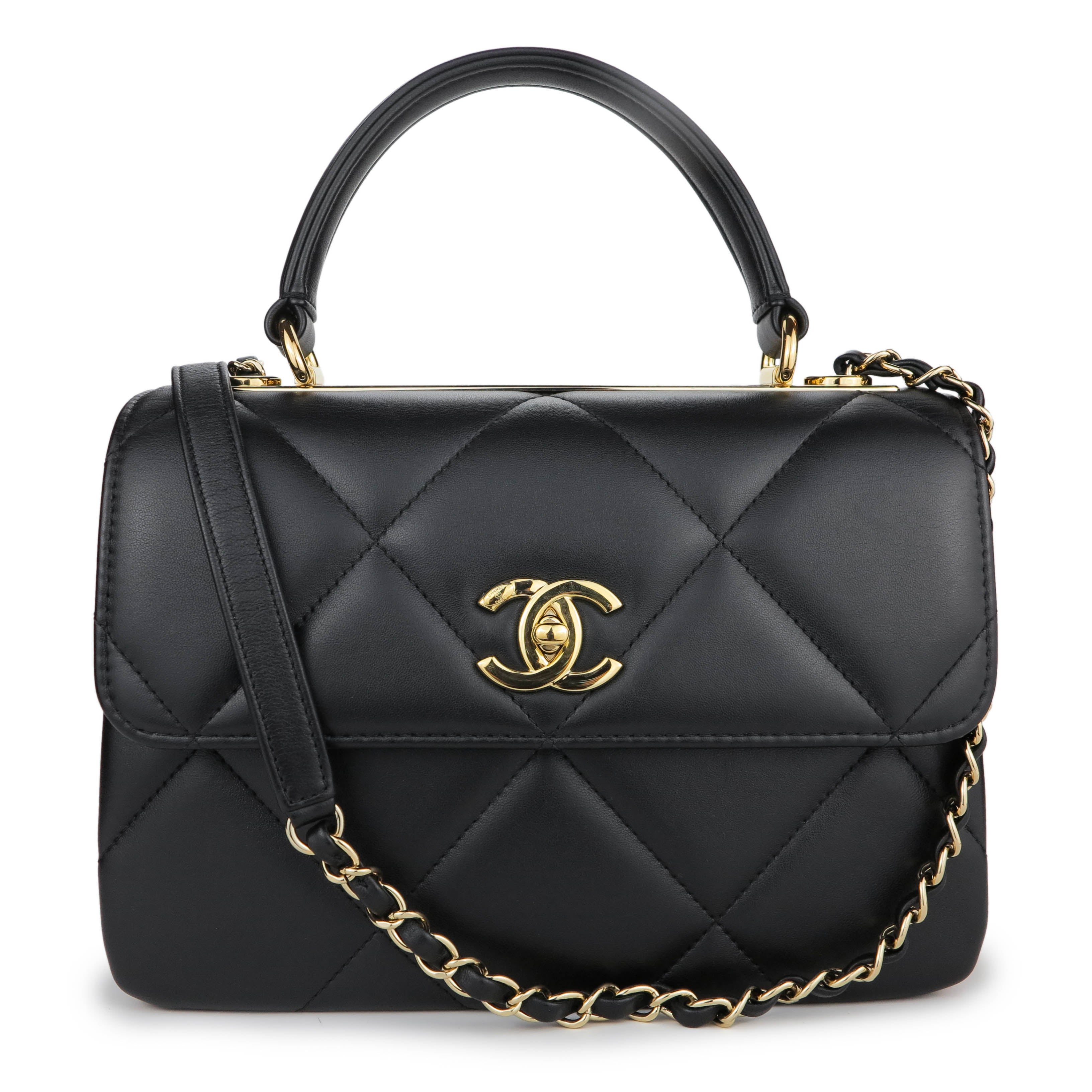 CHANEL Small Trendy CC Flap Bag with Top Handle in Black