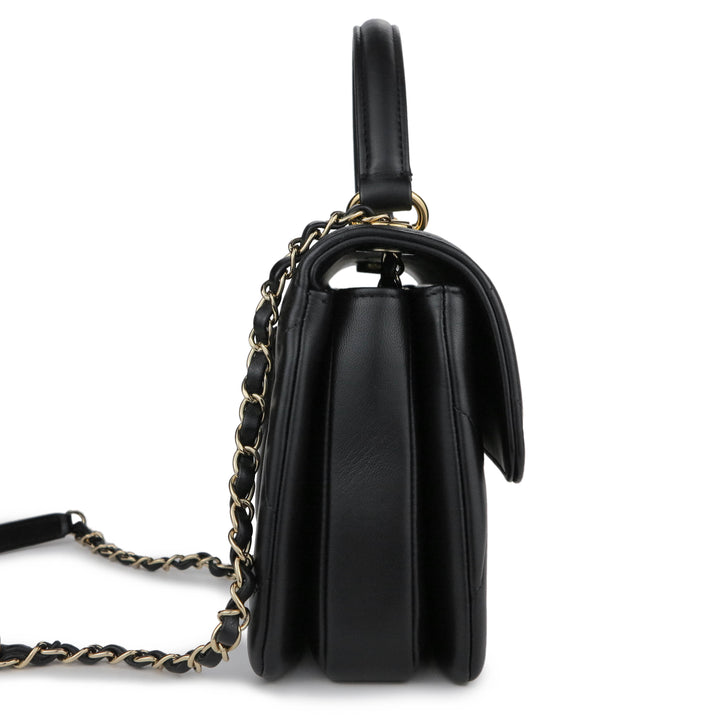 CHANEL Small Trendy CC Flap Bag with Top Handle in Black Lambskin - Dearluxe.com