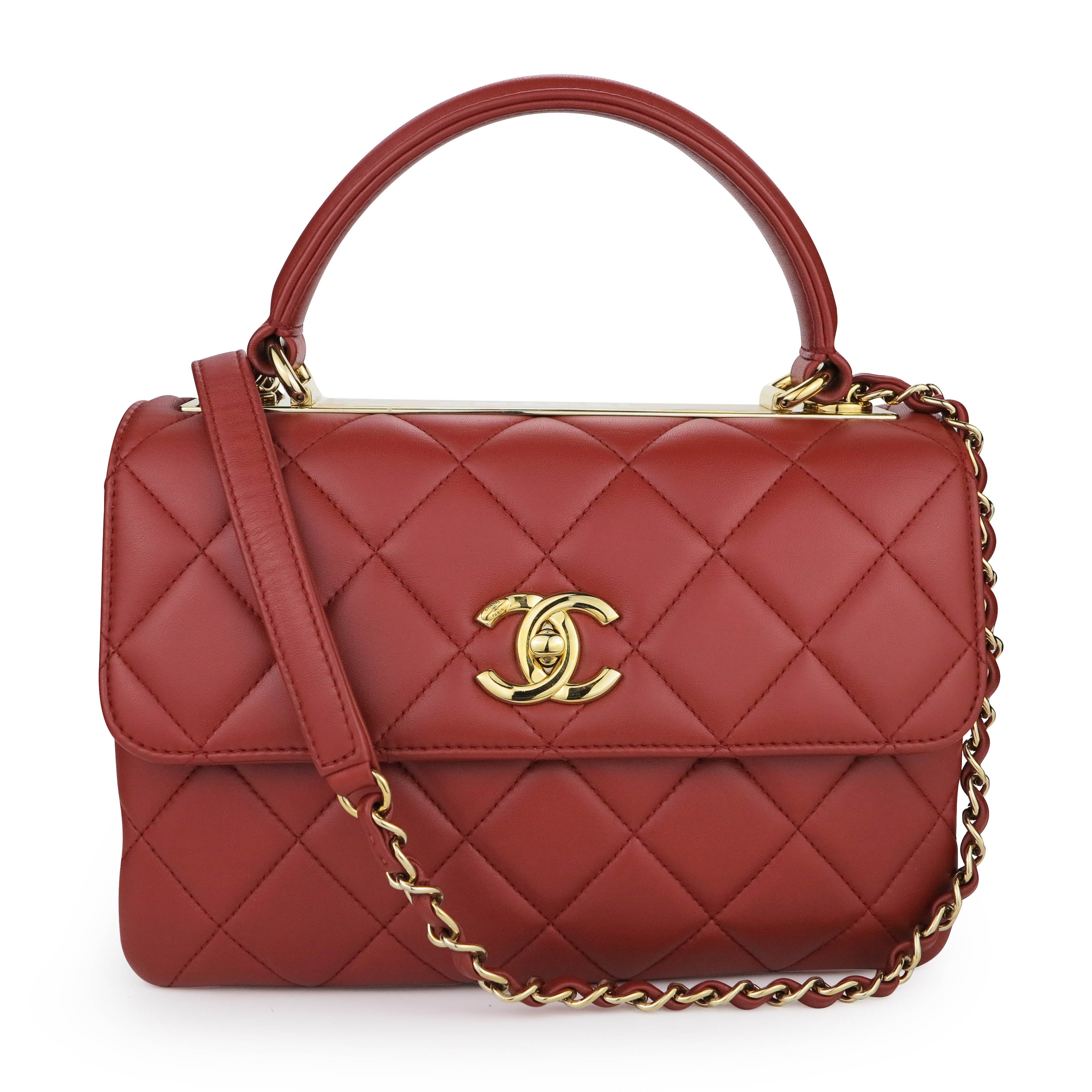 CHANEL Small Trendy CC Flap Bag with Top Handle in Red