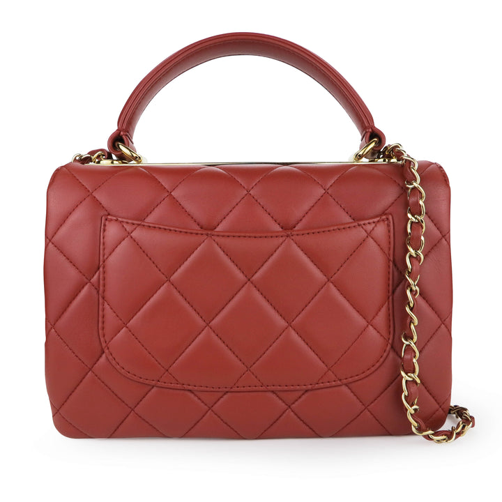 CHANEL Small Trendy CC Flap Bag with Top Handle in Red Lambskin - Dearluxe.com