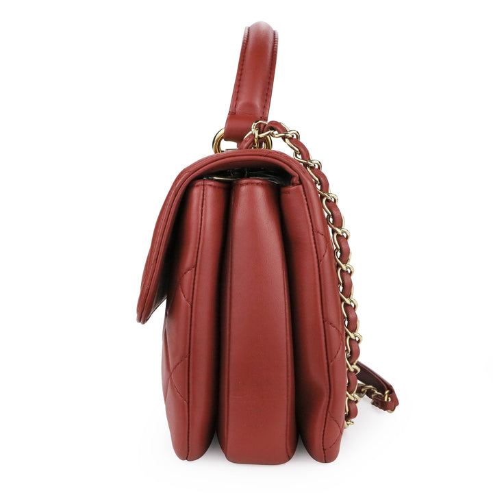 CHANEL Small Trendy CC Flap Bag with Top Handle in Red Lambskin - Dearluxe.com