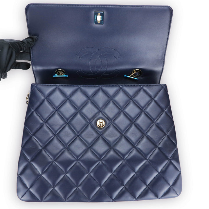 CHANEL Large Trendy CC Handle Flap Bag in Navy Blue Lambskin - Dearluxe.com