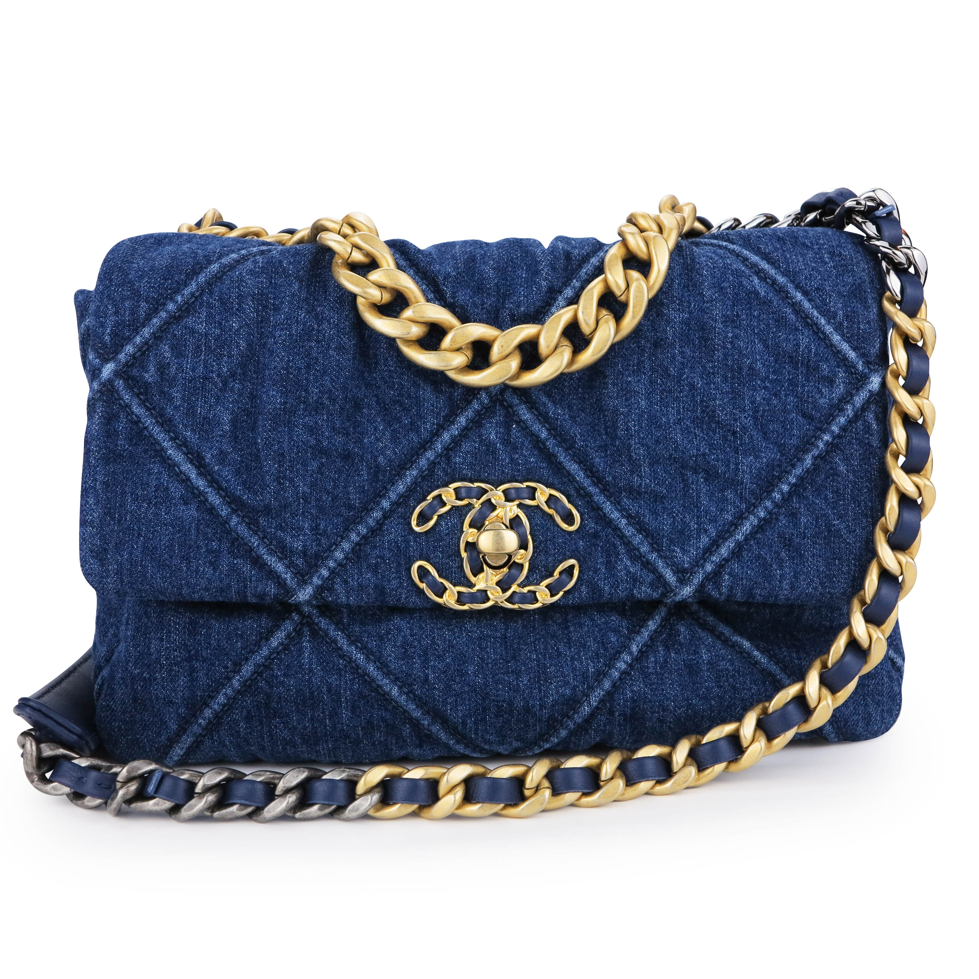 Chanel 2022 Denim Medium 19 Flap Bag w/ Tags - Blue Crossbody Bags, Handbags  - CHA826356