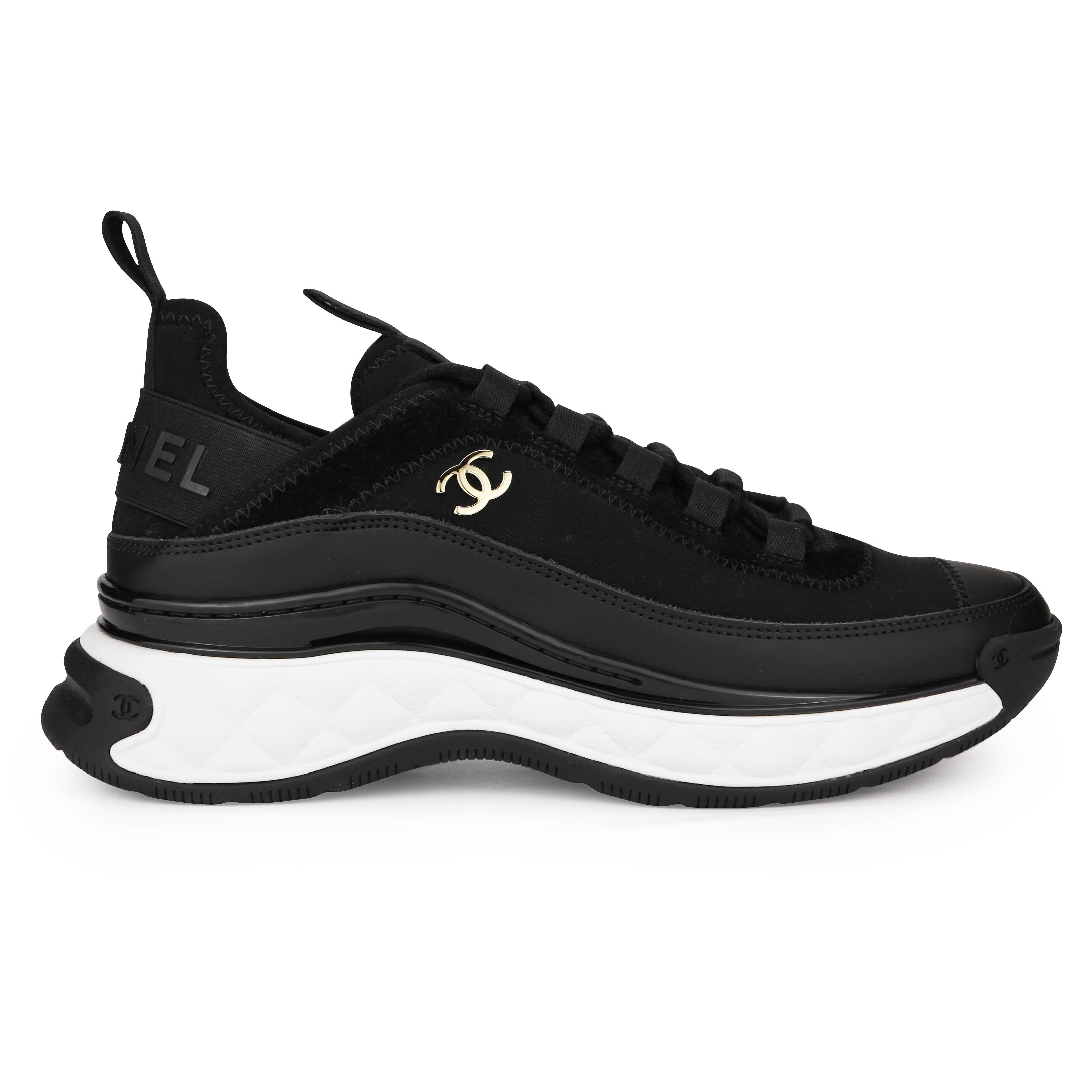 CHANEL Calfskin Womens Logo Sneakers 40 Black White 706575