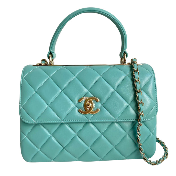 CHANEL Small Trendy CC Flap Bag with Top Handle in Tiffany Blue