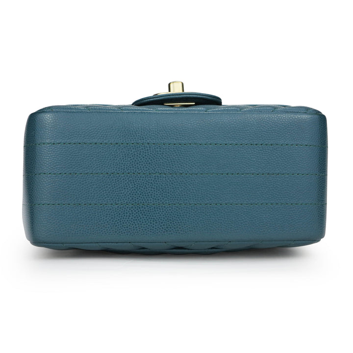 CHANEL Classic Mini Square Flap Bag in 18B Turquoise Caviar - Dearluxe 
