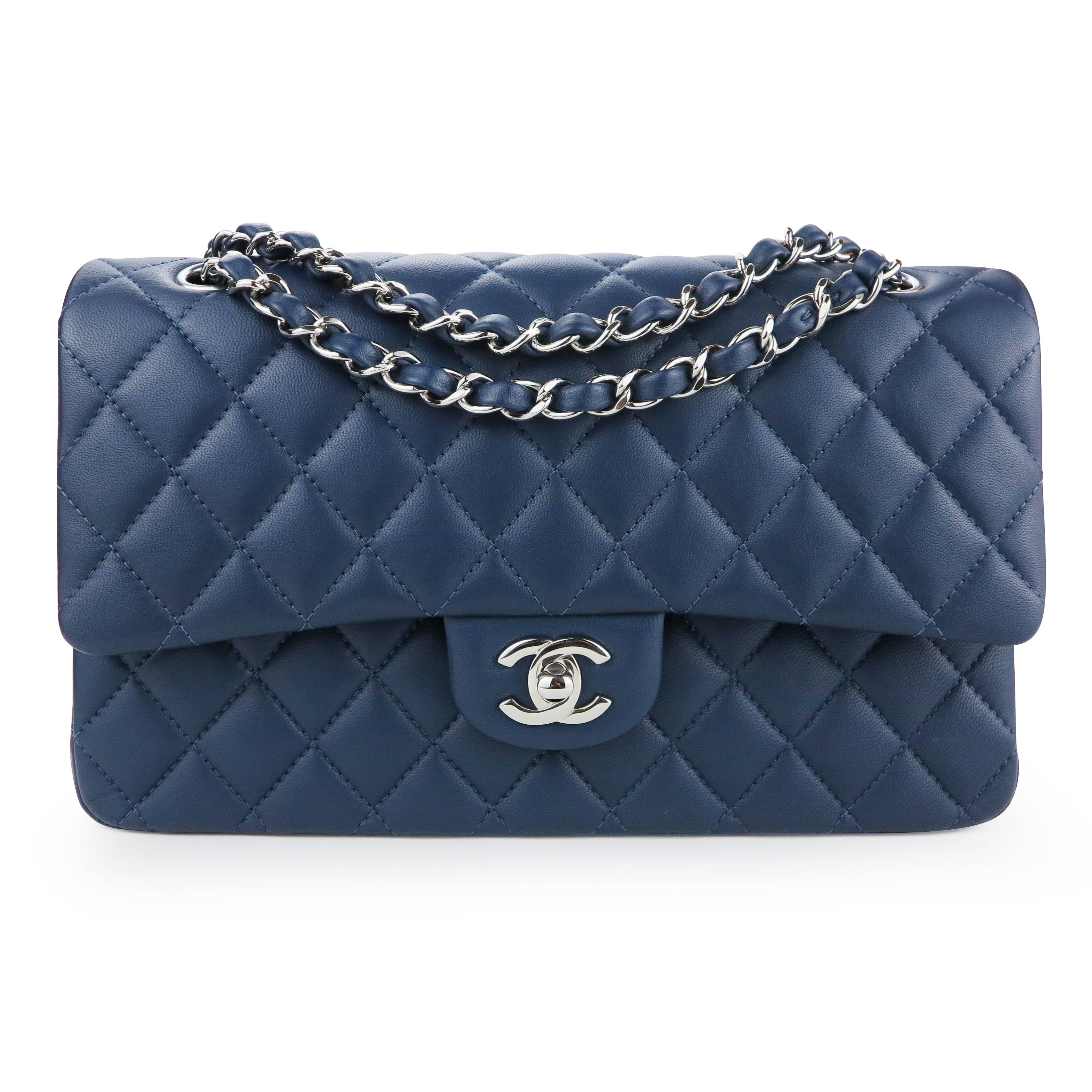 Chanel Medium Classic Double Flap Bag Caviar Navy Blue SHW