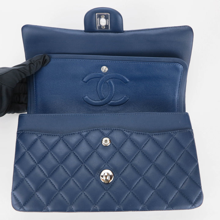 Chanel Blue Lambskin Medium Classic Double Flap Bag SHW
