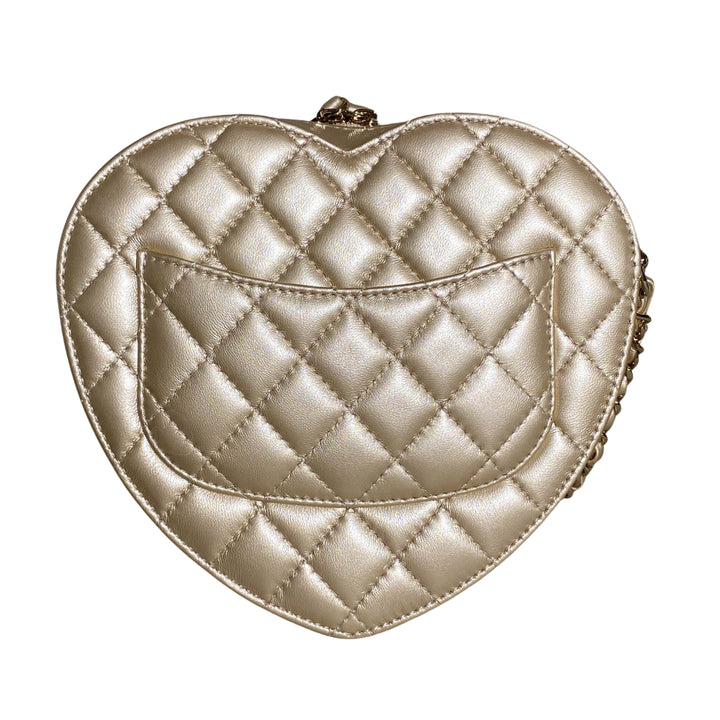 Chanel Large Heart Bag in Gold Leather with Gold Hardware — AMAIA
