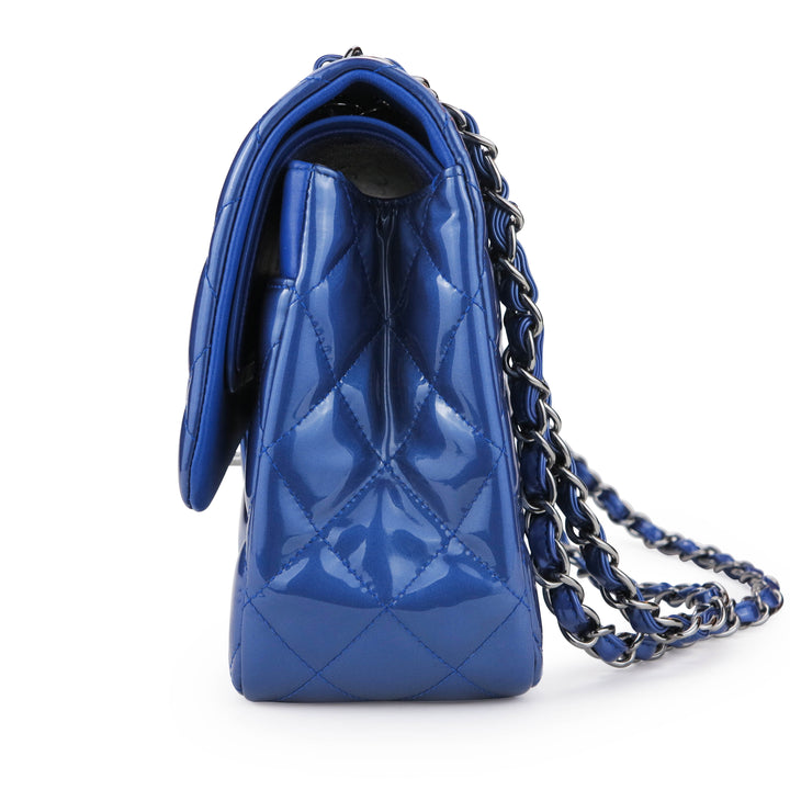Chanel Blue Quilted Patent Leather Classic Jumbo Double Flap Bag