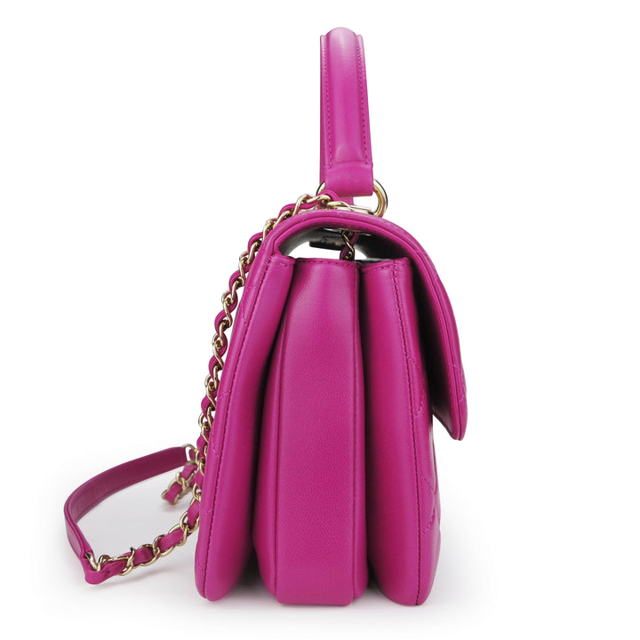 CHANEL Small Trendy CC Flap Bag with Top Handle in Fuschia Lambskin - Dearluxe.com