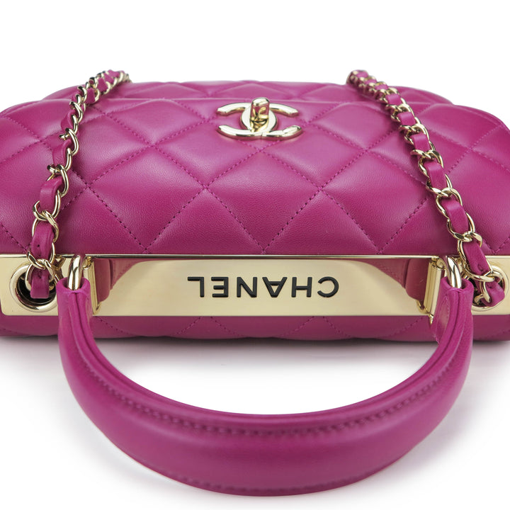 CHANEL Small Trendy CC Flap Bag with Top Handle in Fuschia Lambskin - Dearluxe.com