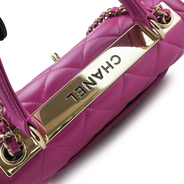CHANEL Small Trendy CC Flap Bag with Top Handle in Fuschia Lambskin
