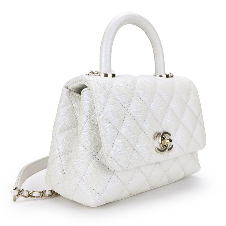 Chanel Coco Top Handle Bag Quilted Caviar Extra Mini White 19832026