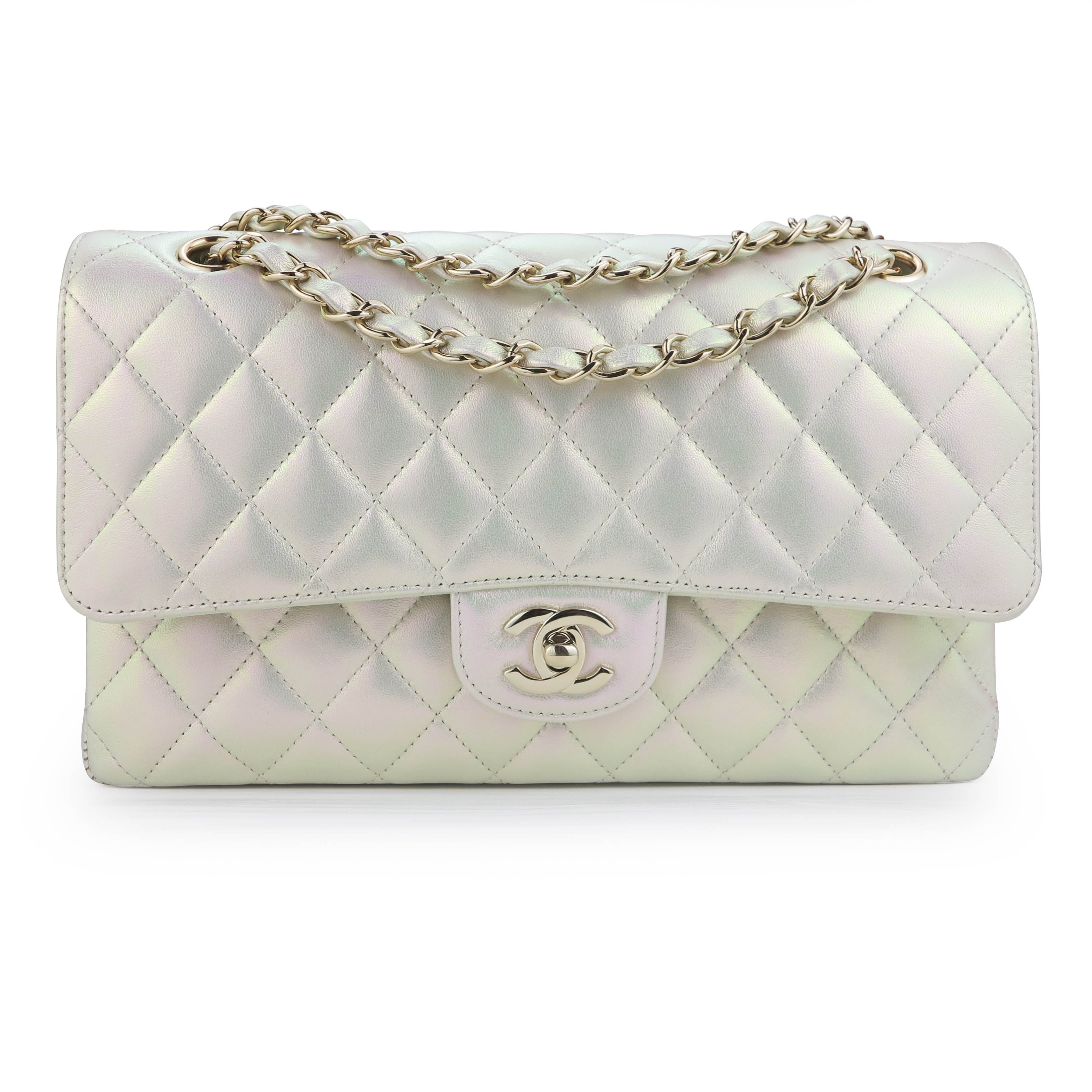 CHANEL Medium Classic Double Flap Bag in 20B Iridescent Ivory