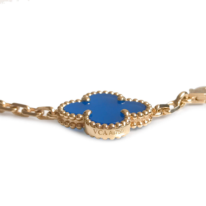 VAN CLEEF & ARPELS Vintage Alhambra Bracelet, Blue Agate 5 Motifs - Dearluxe.com
