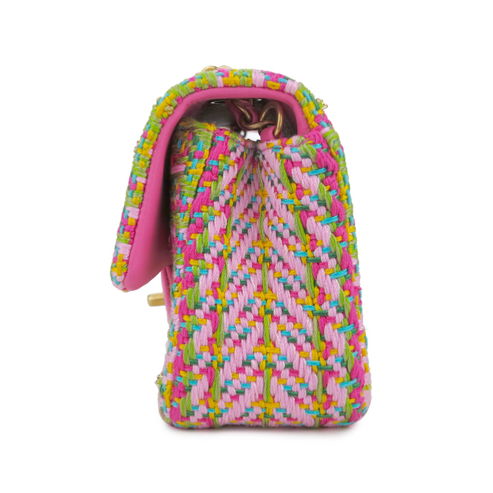 21C Pink Green Chain Tweed Mini Rectangular Flap Bag